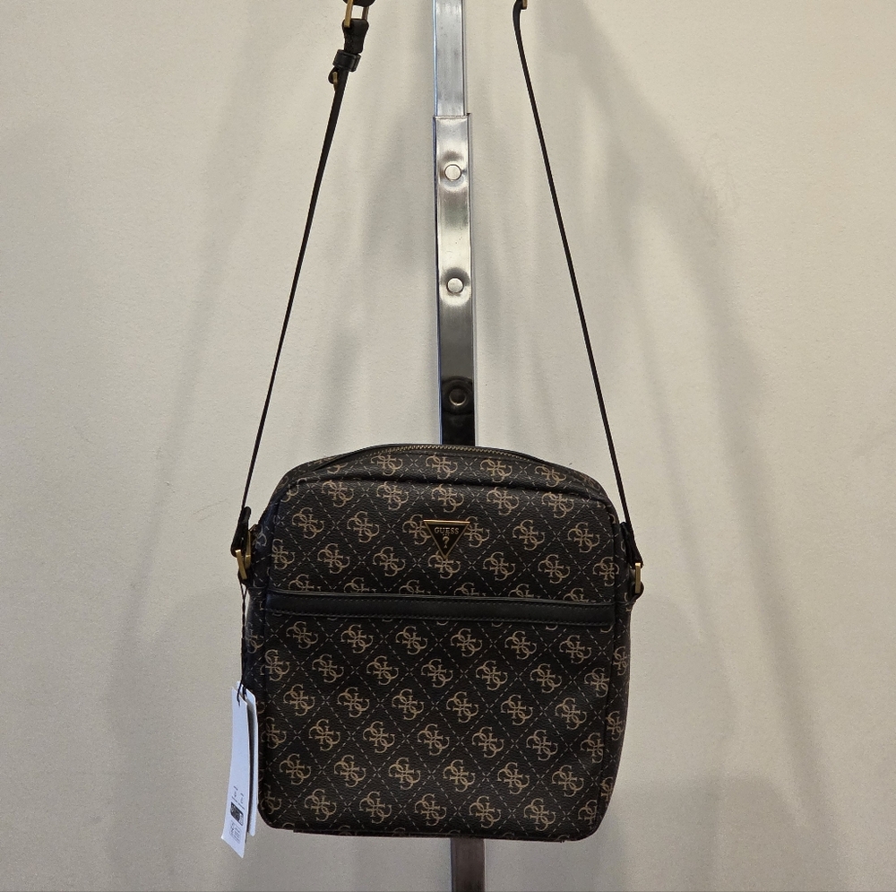 Guess Logo Patterned Brown Messenger Bag